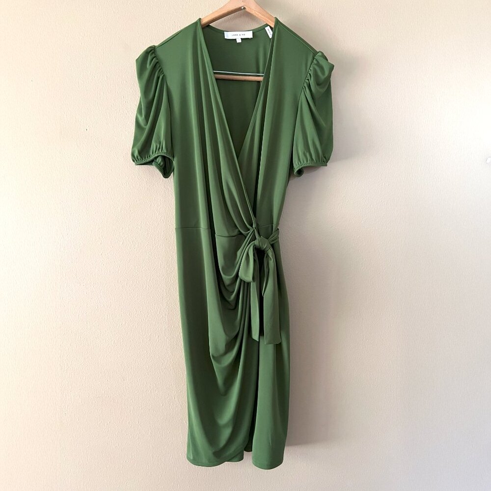 (EUC) Lark & Ro Green Wrap Dress Size L - Picture 2 of 6